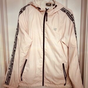 New Balance Light Baby Pink Wind Breaker Jacket with Hood and Stripe Detailing